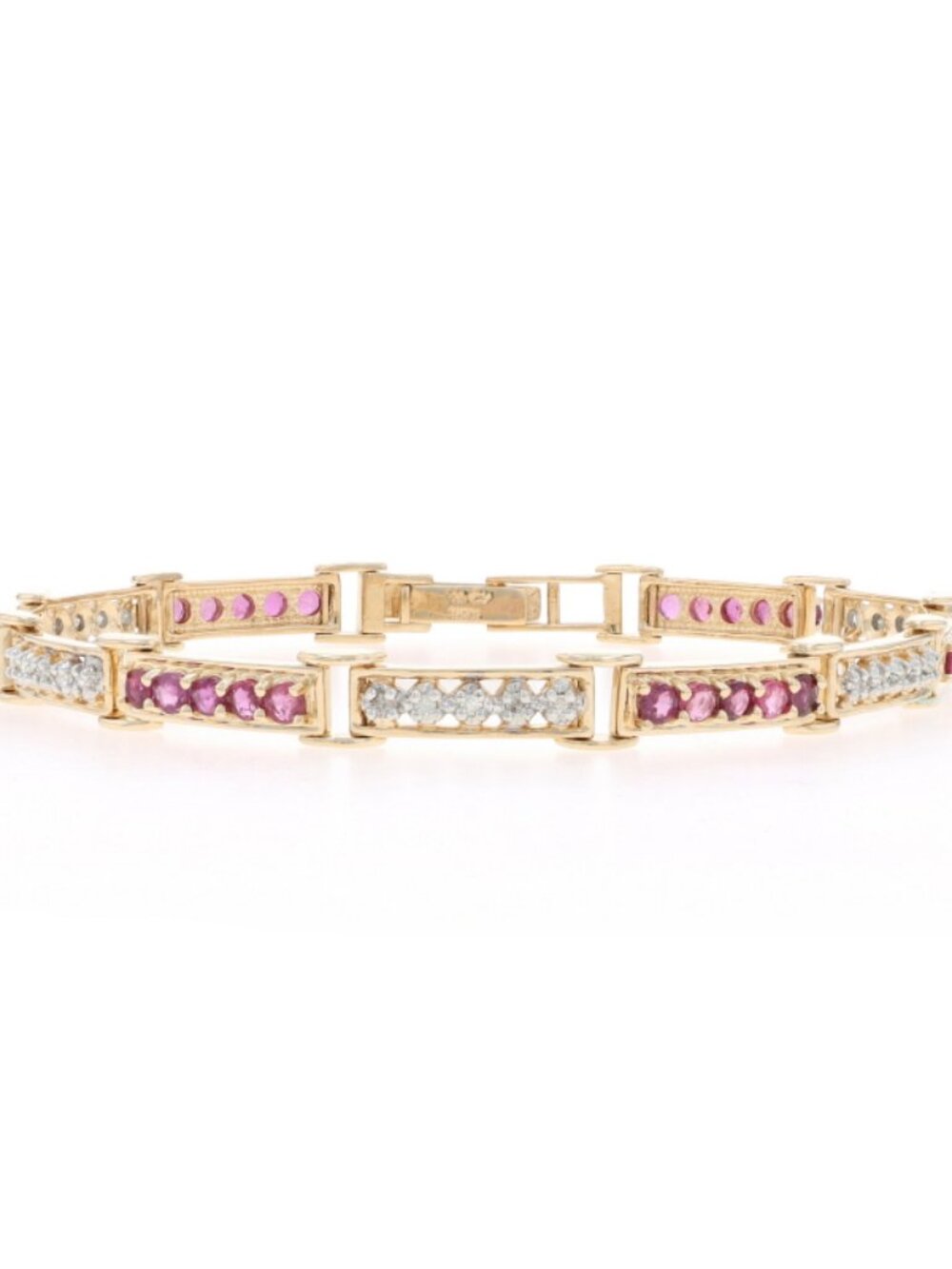 Yellow Gold Ruby Diamond Link Bracelet 7 3/4" 7 1/2" - 14k Round 3.85ctw
